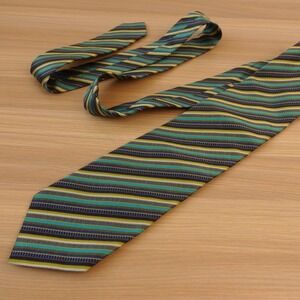 Vintage Italian Silk Tie Mens Blue Green Stripe Ivy Prep Luxury Eclectic PAVONE